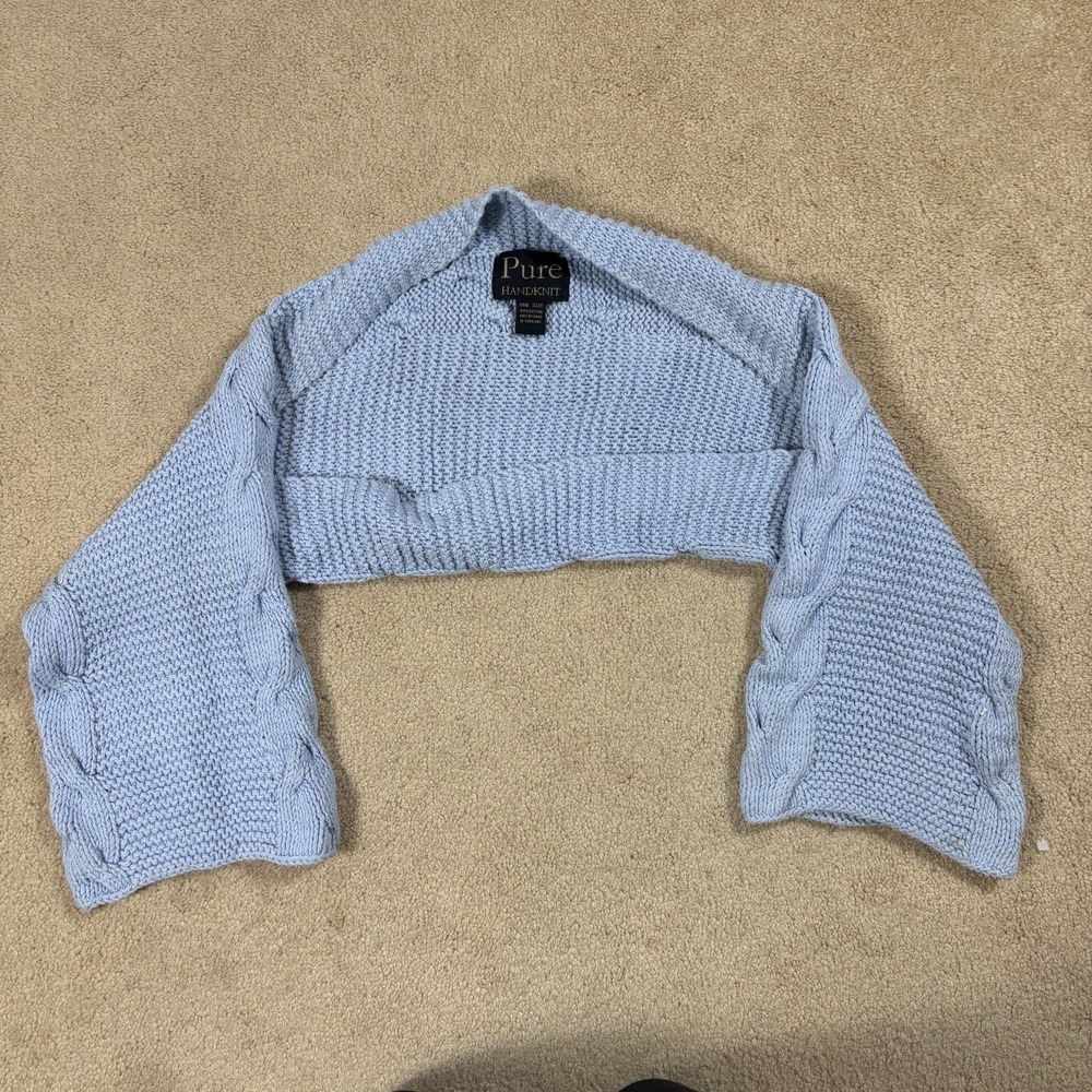 PURE Hand Knit Anthropologie OS Shrug Scarf Shawl Baby Blue Cover Up